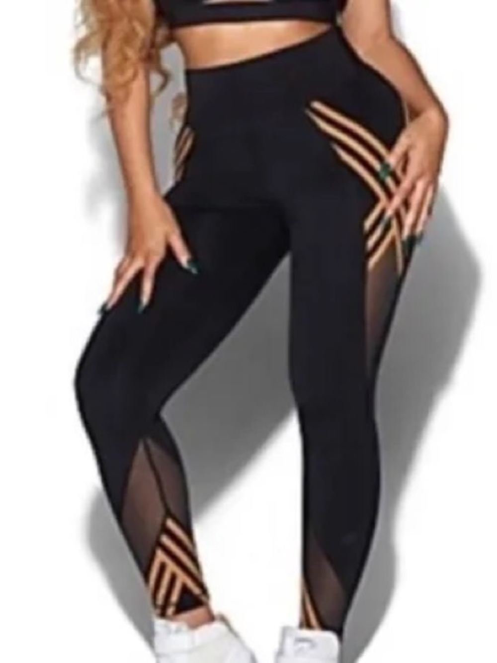 IVY PARK Black High-Waist Leggings with Gold Stripe Detail